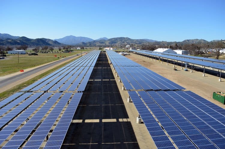 a long array of solar panels