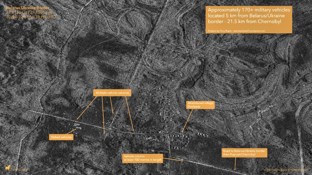 map of military vehicles near the Belarus/Ukraine border