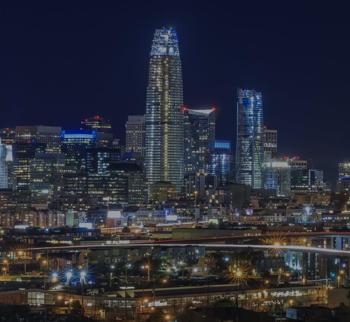 Nighttime view of San Francisco Skyline