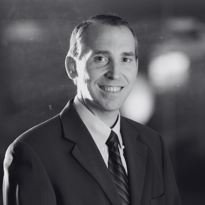 Bradley Schaufenbuel headshot photo black and white