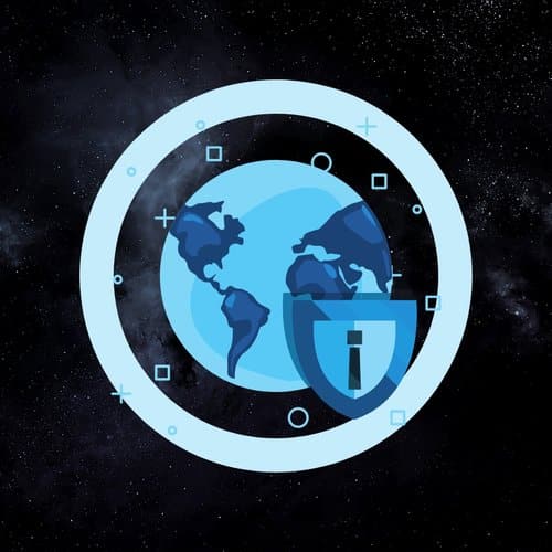 blue globe and lock icon on dark background